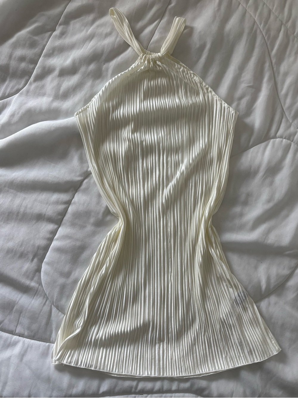 SHEIN Cream Pleated Halter Mini Dress